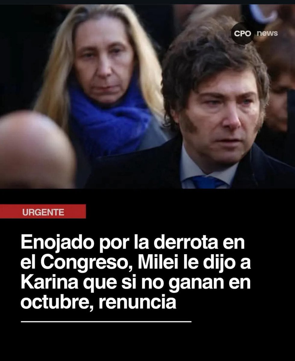 CRISIS POLITICA. La derrota
legislativa ha desatado una crisis de nervios en el seno de la Casa Rosada. Fuentes de muy alto rango de La Libertad Avanza revelaron que el presidente habría amenazado con renunciar en caso de perder en octubre.