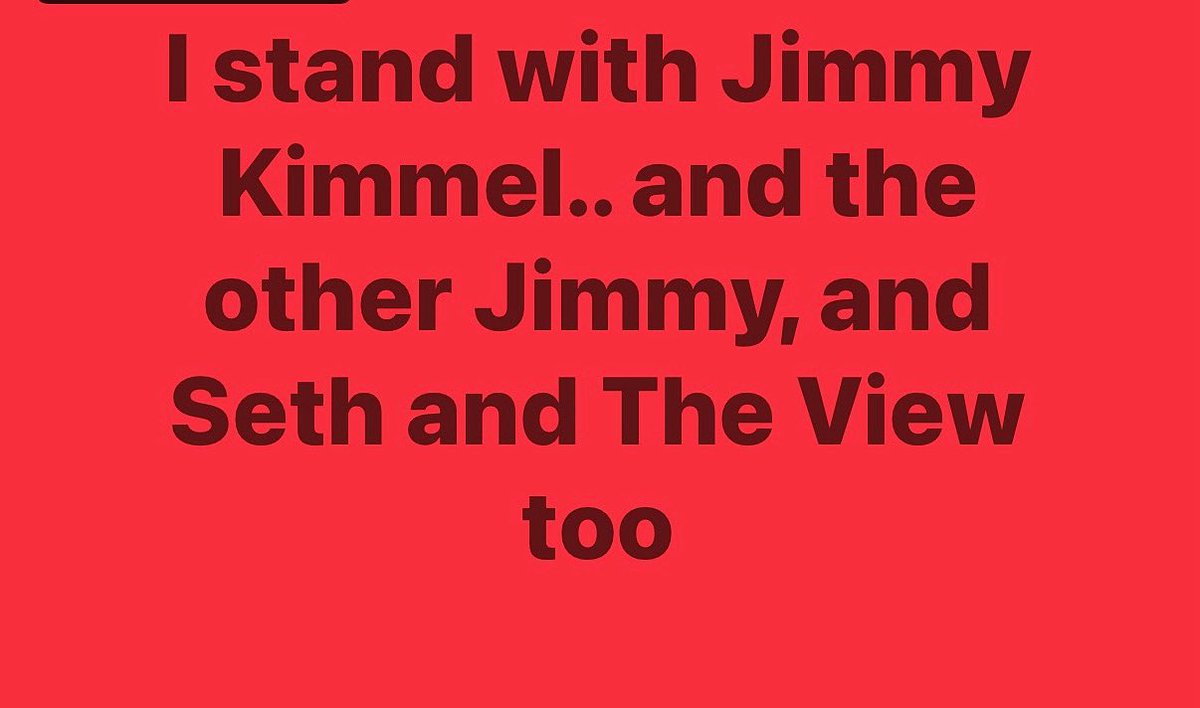 I stand with Jimmy Kimmel.. and the other Jimmy, and Seth and The View too <a href="/jimmykimmel/">Jimmy Kimmel</a> <a href="/jimmyfallon/">Jimmy Fallon</a> <a href="/sethmeyers/">Seth Meyers</a> <a href="/TheView/">The View</a> #FreeSpeech