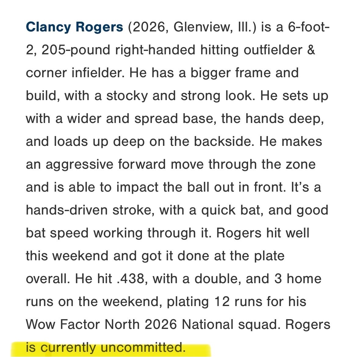 Clancy Rogers (@19clancyrogers) on Twitter photo Thank you for the write up, it was a fun weekend!
1 grand slam, 1 three run homer, 1 two run homer, 12 RBIโs. <a href="/IowaPG/">Perfect Game Iowa</a> <a href="/PG_Scouting/">Perfect Game Scout</a> <a href="/PG_Uncommitted/">PG_Uncommitted</a> <a href="/Jwownew/">Coach Jeremy Philip</a> <a href="/GBS_Baseball/">GBS Baseball</a> Thank you for the write up, it was a fun weekend!
1 grand slam, 1 three run homer, 1 two run homer, 12 RBIโs. <a href="/IowaPG/">Perfect Game Iowa</a> <a href="/PG_Scouting/">Perfect Game Scout</a> <a href="/PG_Uncommitted/">PG_Uncommitted</a> <a href="/Jwownew/">Coach Jeremy Philip</a> <a href="/GBS_Baseball/">GBS Baseball</a>