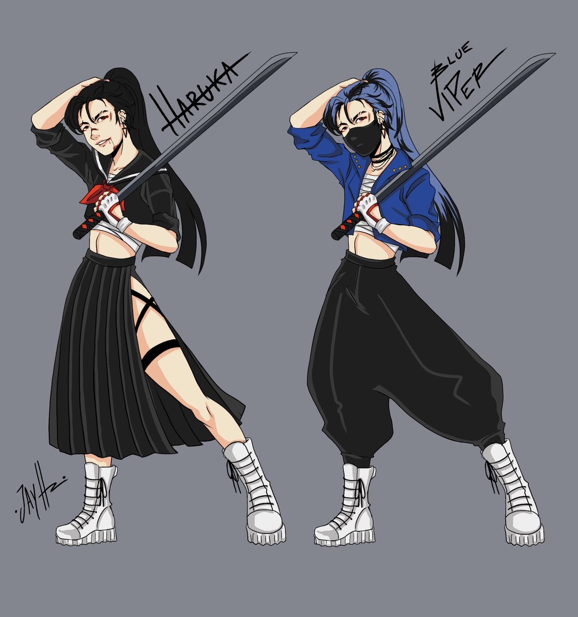 JayHz382's tweet image. Blue Viper/Haruka appreciation post~
She identifies with both genders, but prefers to dress manly, and as a mercenary acts and looks totally as a man. 
Is cold blooded and efficient.

#BlueViper #originalcharacter #ocart #genderfluid