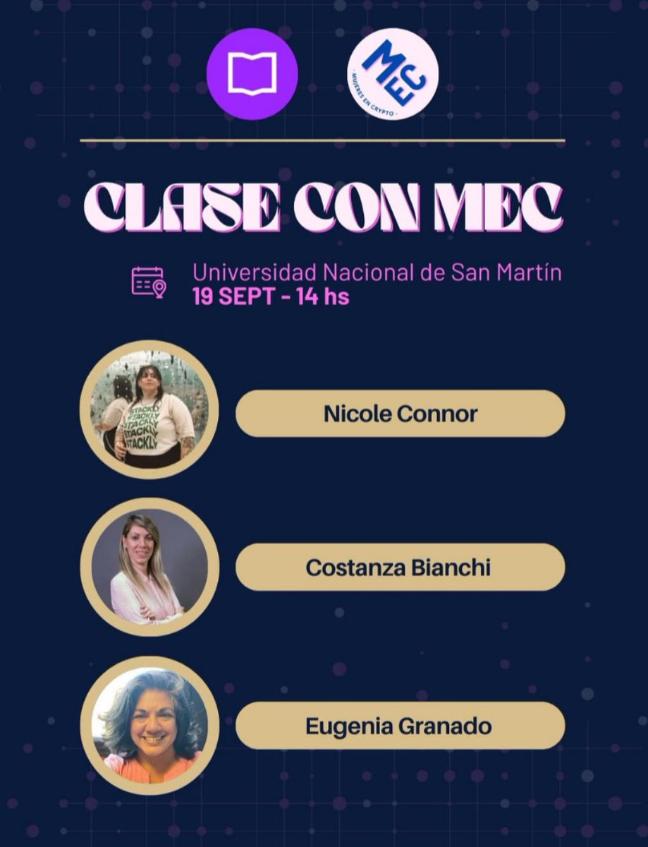 Este Viernes 19/9 vamos a estar en una clase de la Maestría de Finanzas de la <a href="/eeyn_unsam/">Escuela de Economía y Negocios UNSAM</a>  con <a href="/mujeresencrypto/">Mujeres en Crypto 🔮</a>  Materia: Fintechs, criptoactivos, DeFi y nuevas tecnologías 🚀🧑🏽‍🚀🚀