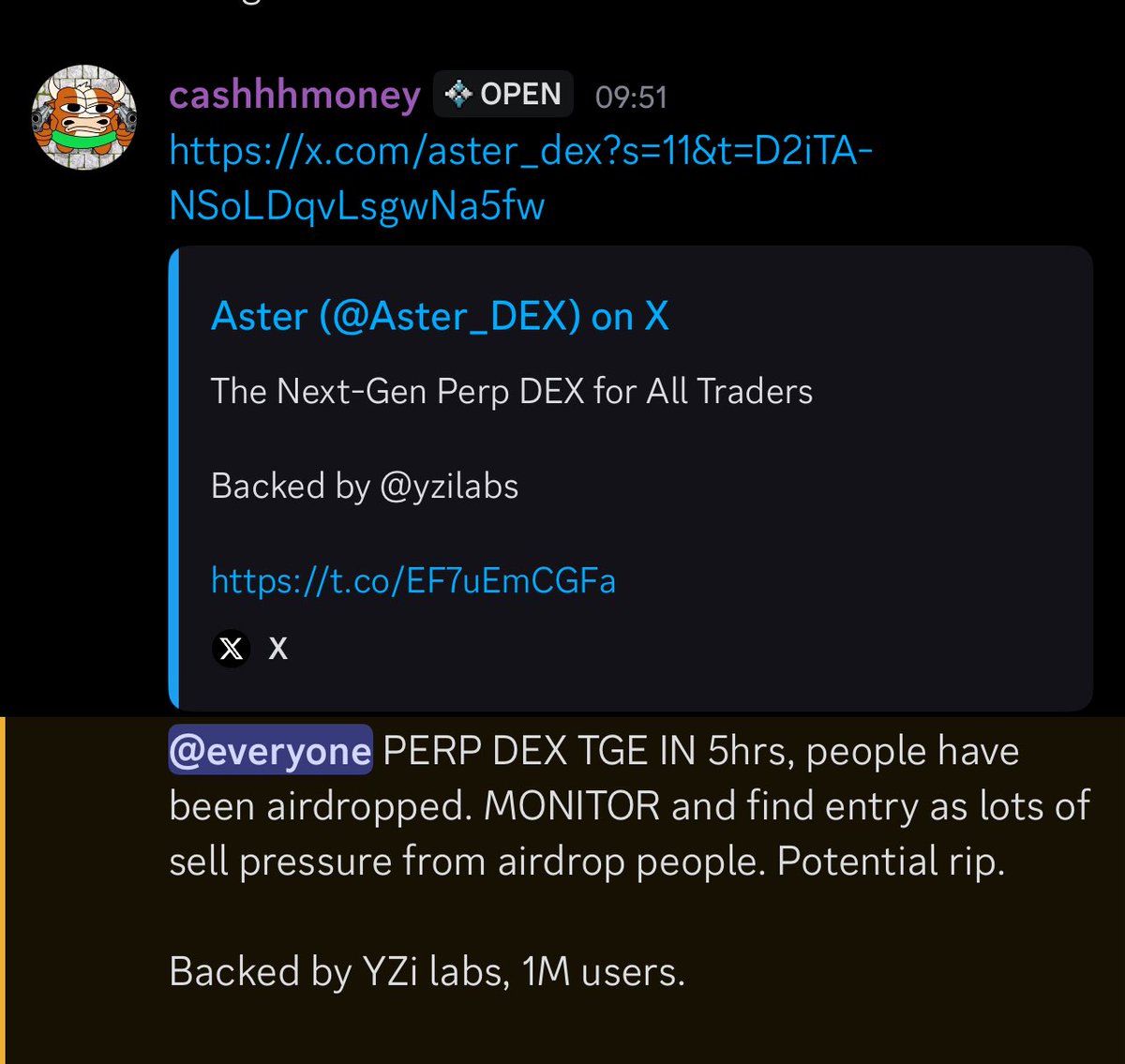 cashhcrypto's tweet image. Uhhhh btw.

Discord is FREE.

Called for FREE.

Following me is FREE.

You would’ve caught the whole move on $APX $ASTER

If you join just be active.

Kind regards,

Our team: @RealSirMorpheus @mrblank_tan @DASK4I @baddycrypto_