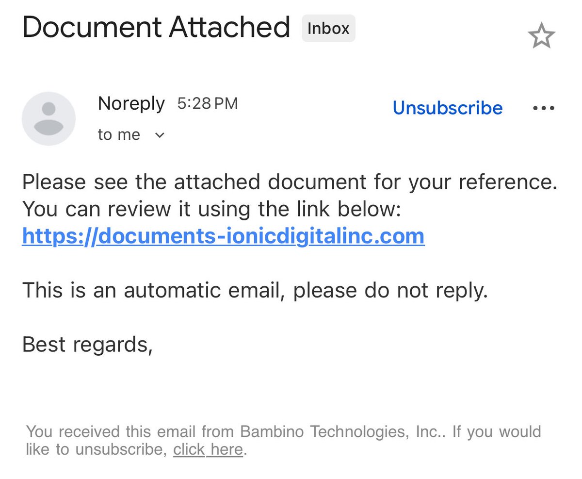 Beware a new <a href="/IonicDigital/">IonicDigital</a> phishing attack. The dead giveaway was pretending to be Ionic Digital reaching out to shareholders.