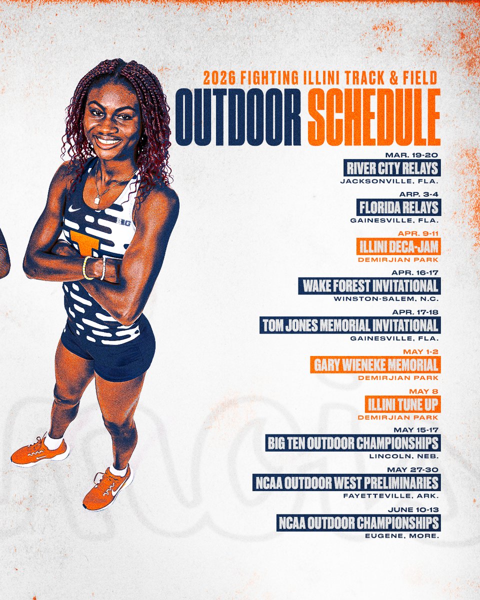 IlliniTrackXC's tweet image. Illinois track and field will be back in action before you know it 🗓️

Release: ow.ly/7NNR50WYqJo

#WhyNotILL