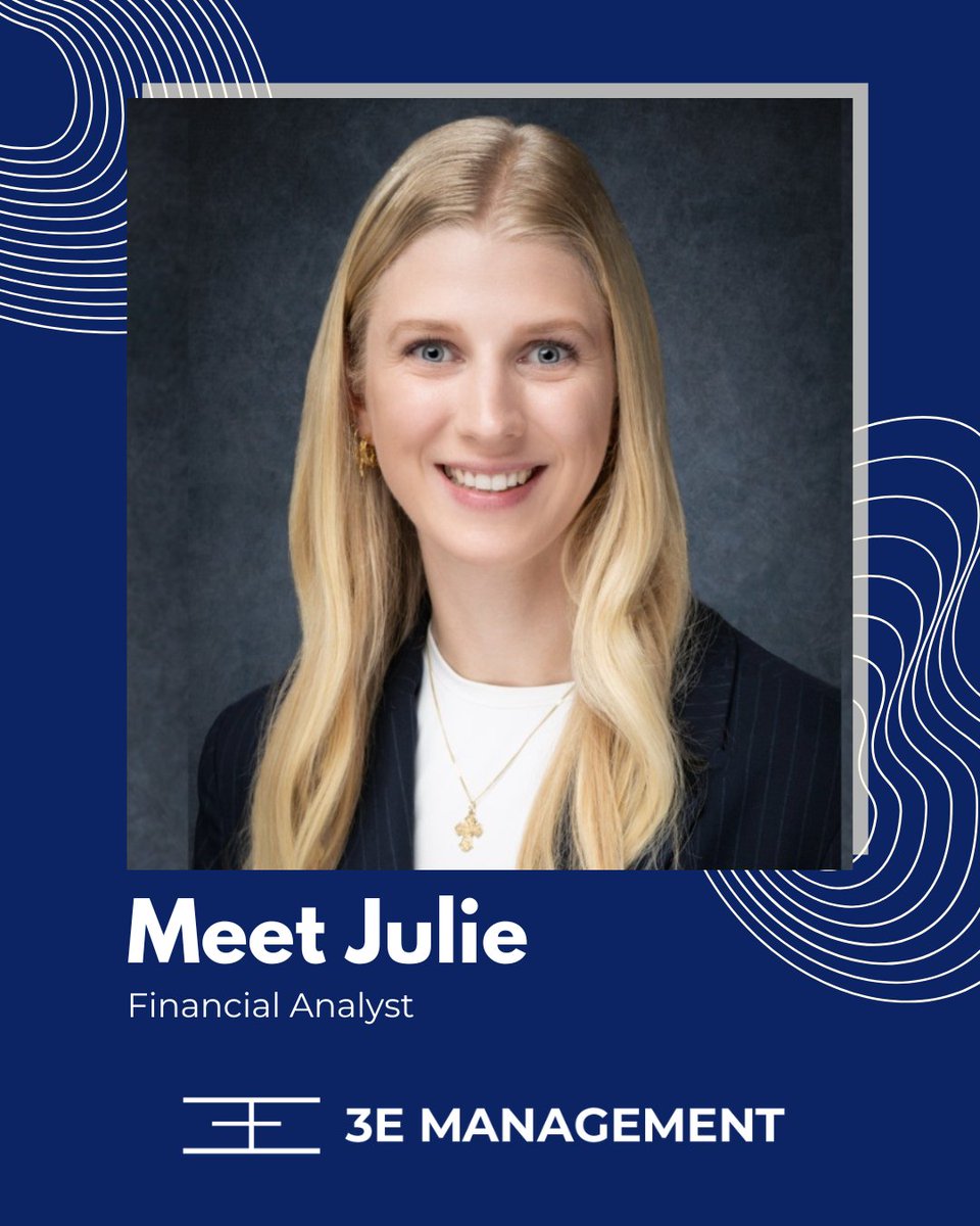 3E_Management's tweet photo. Meet Julie from our team!
She earned her Master of Science in Finance from Southern Methodist University &amp; her bachelor’s degree in Finance from Northern Arizona University. Before joining 3E, she interned with the W.A. Franke College of Business. https://t.co/coTSKnDB4J