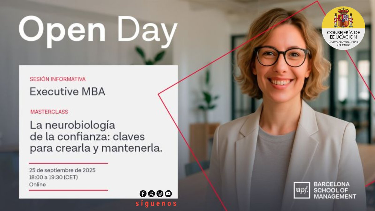 consejeriaedumx's tweet image. 👋Descubre cómo la ciencia impulsa el liderazgo con visión global y herramientas reales.

🚀Executive MBA Open Day &amp;amp; Masterclass
💻Online | 📅25 sept | 🕕18:00 CET
Conoce uno de los MBA más innovadores de Europa
Registrate:🔗bit.ly/4nLk6MX

#EstudiaEnEspaña #ViveEspaña