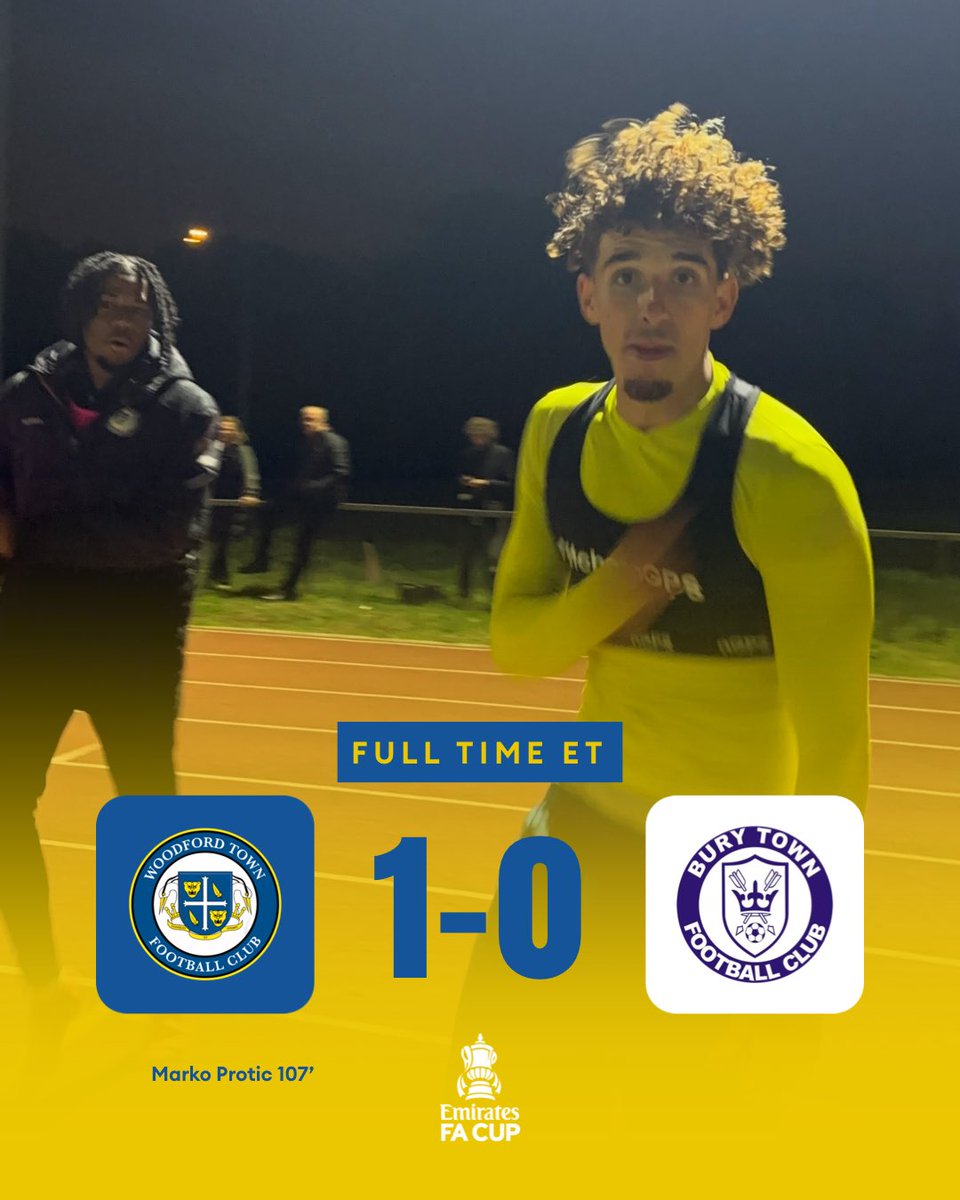 120+1’ | FULL TIME! ⏰ 

WE’VE DONE IT! IT’S ANOTHER CUPSET DEALT BY WOODFORD TOWN FOOTBALL CLUB! 

THE MAGIC OF THE FA CUP IS TRULY ALIVE! 🏆 

GET IN THERE! 💛💙

🪵 1-0 ⚪️// #WoodfordTown #COYW // #ESL // #EmiratesFACup