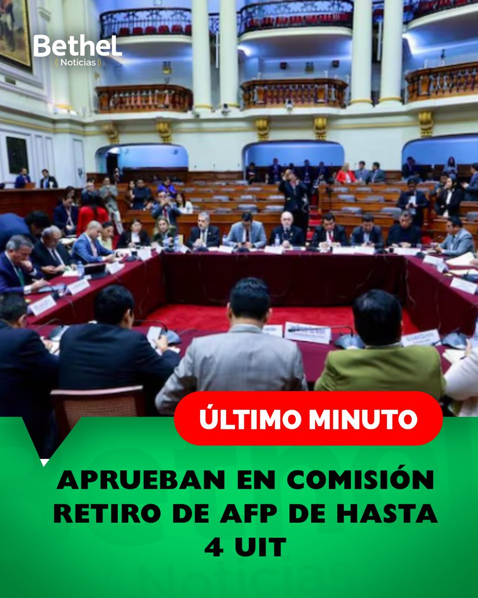 Bethel_Noticias's tweet photo. #LOÚLTIMO |🚨 APRUEBAN EN COMISIÓN RETIRO DE HASTA 4 UIT DE LAS AFP
💰 Afiliados podrían acceder a más de S/ 20,600
📝 Aún falta votación en el Pleno del Congreso
#RetiroAFP #AFP #CongresoPerú #Economía #4UIT https://t.co/rJpZJTiQ69