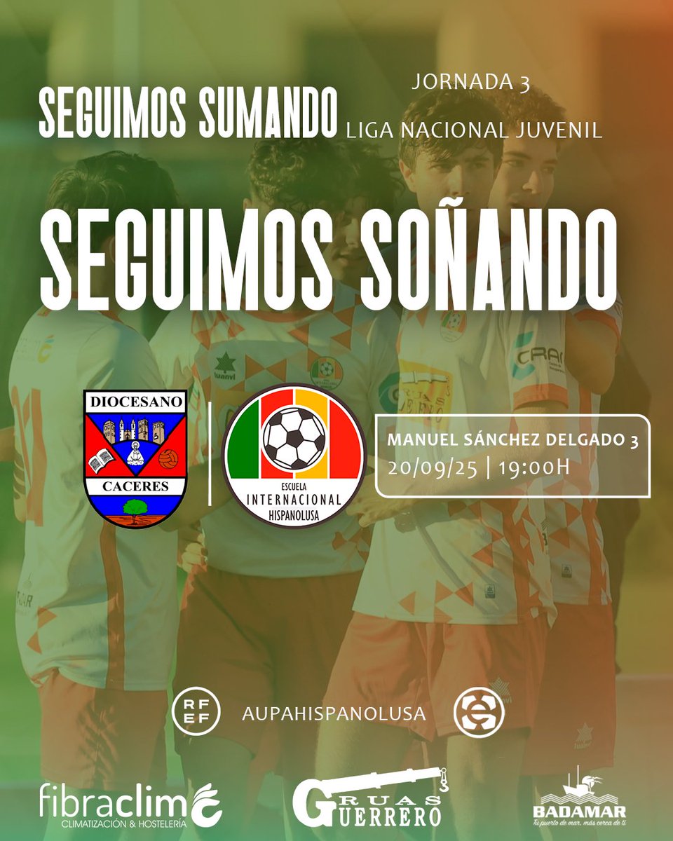 🚌 𝗥𝘂𝗺𝗯𝗼 𝗮 𝗖𝗮́𝗰𝗲𝗿𝗲𝘀 📍

Este sábado viajamos para medirnos al <a href="/cddiocesanofb/">Cantera CD Diocesano</a> con una idea clara: traer los 3 puntos de vuelta 💪⚽️

📅 20 de septiembre
⏰ 19:00h
🏟 Manuel Sánchez Delgado nº3

#AupaHispanolusa #JuntosSomosHispanolusa