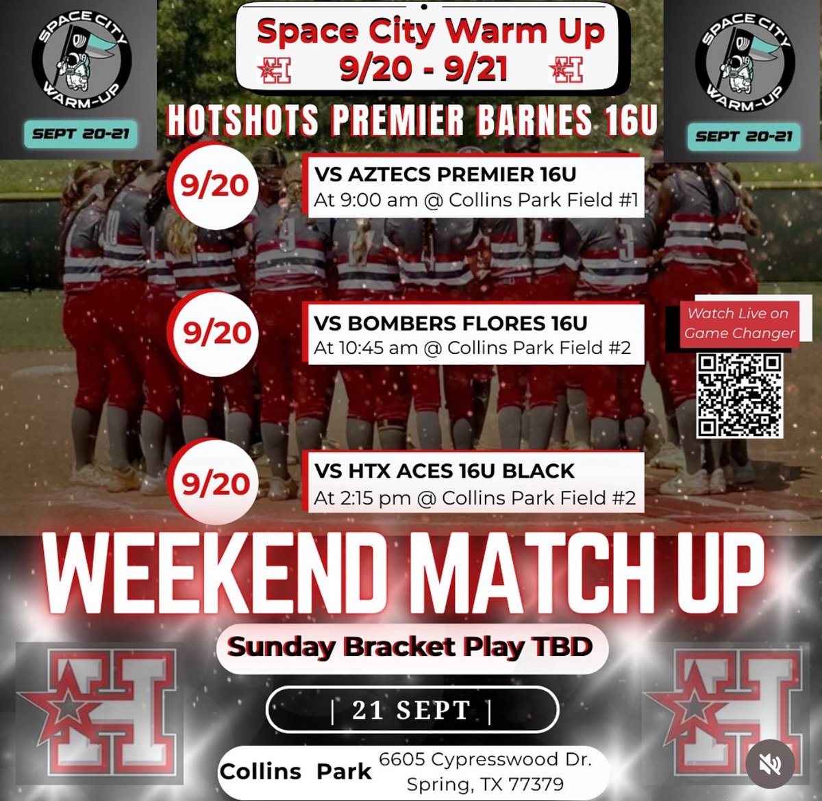 Bpm10softball's tweet photo. The space city warmup tournament this weekend at collins park. 
@hotshots_barnes 
@SBRRetweets
@D1Softball
@Sports_Recruits
@D1ProScouts
@ExtraInningSB
@NCAASoftball
@FloCollegeSB
@thealliancefp
@TCSFastpitch https://t.co/NMEYYqPZVr