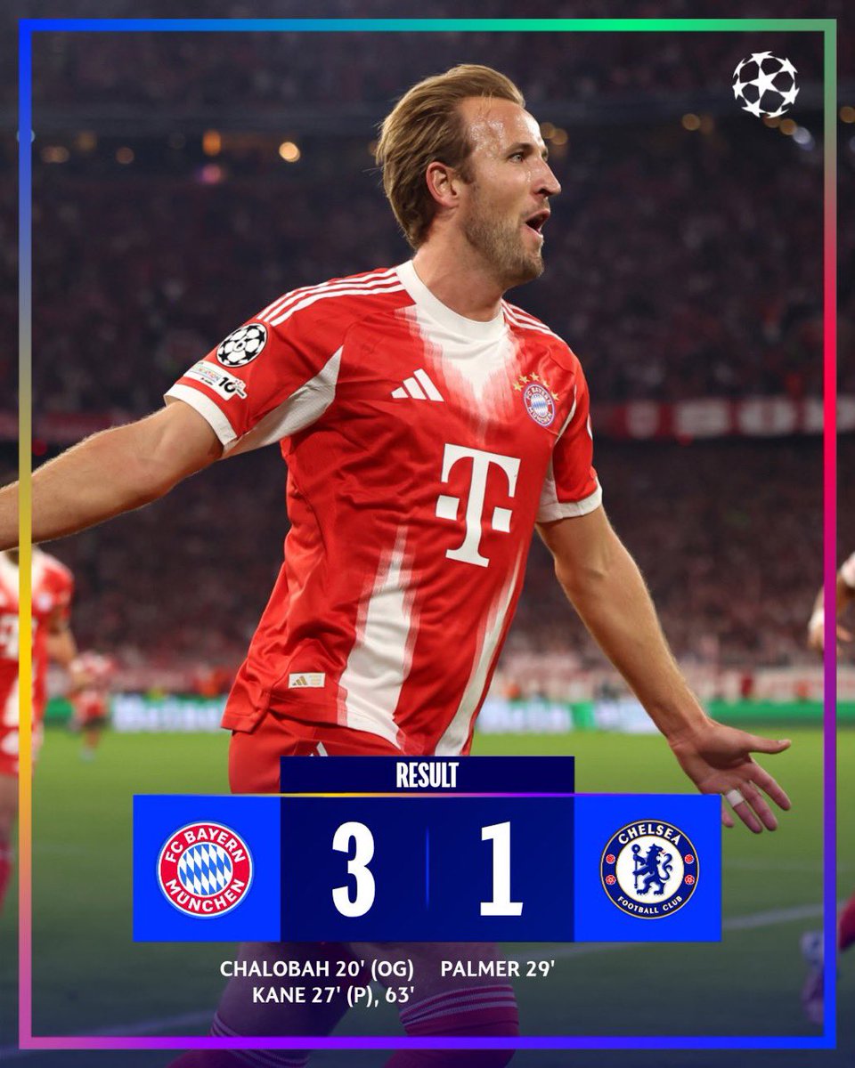 StatsMaxx's tweet photo. Chelsea loss 3-1 to Bayern Munich at the Allianz Arena. 

As Former Spurs striker Harry Kane scored a brace 📈 https://t.co/9dx83NNU7z