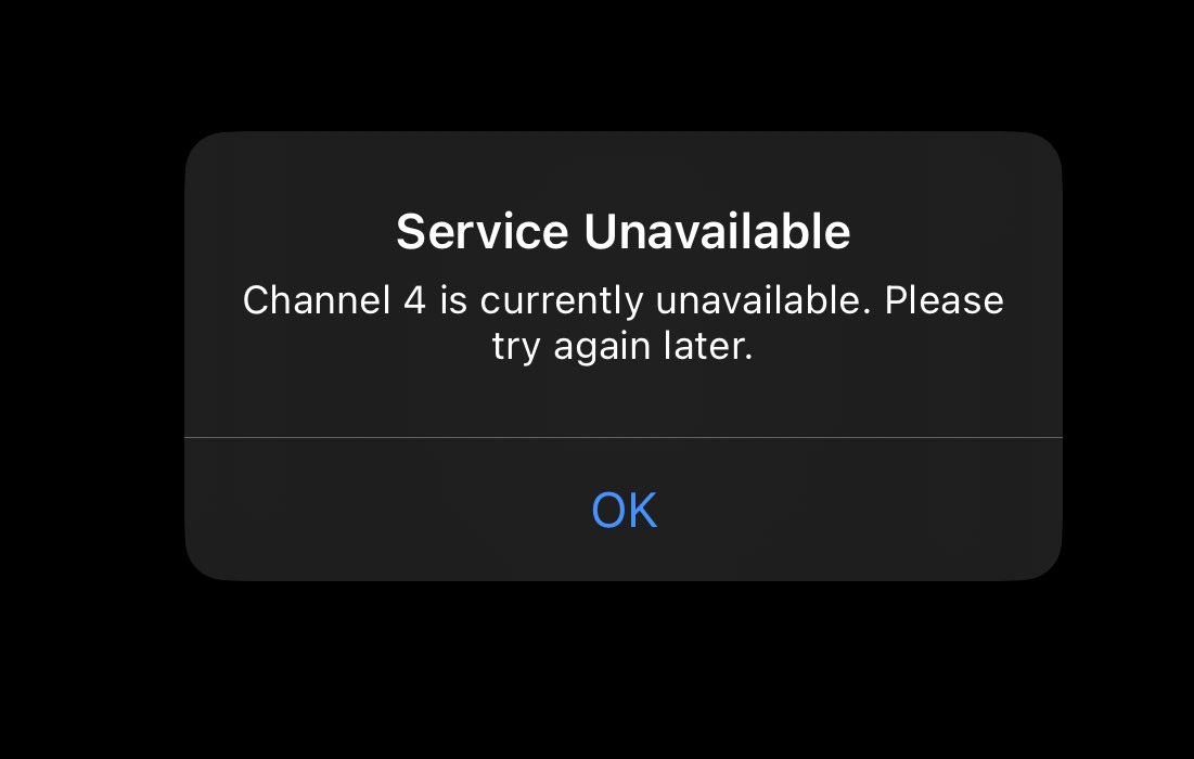SiTith's tweet photo. @Channel4 @4Viewers app keeps giving me this message when trying to watch progs this evening in UK. Can you help? https://t.co/0B6KjL3Pdp