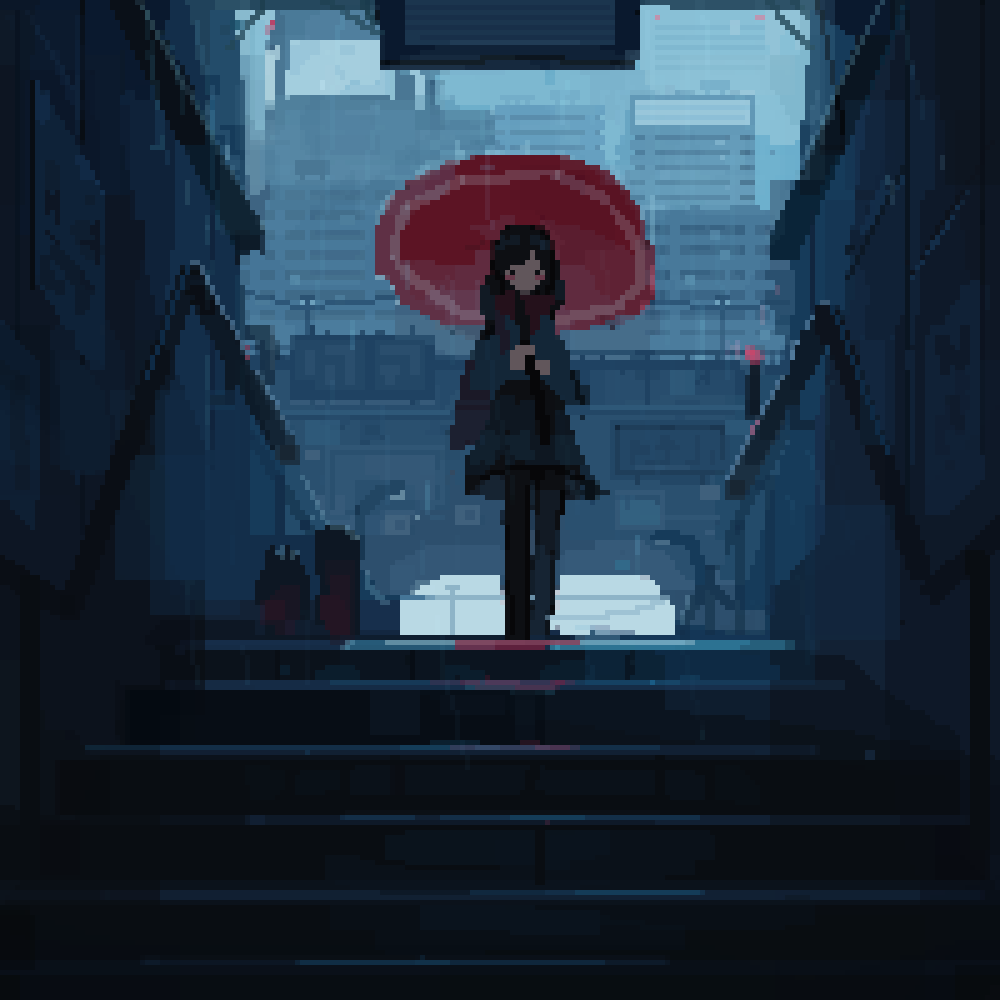 Daily sketch 5: Rainy morning stroll pt 2. #pixelart #art #ドット絵