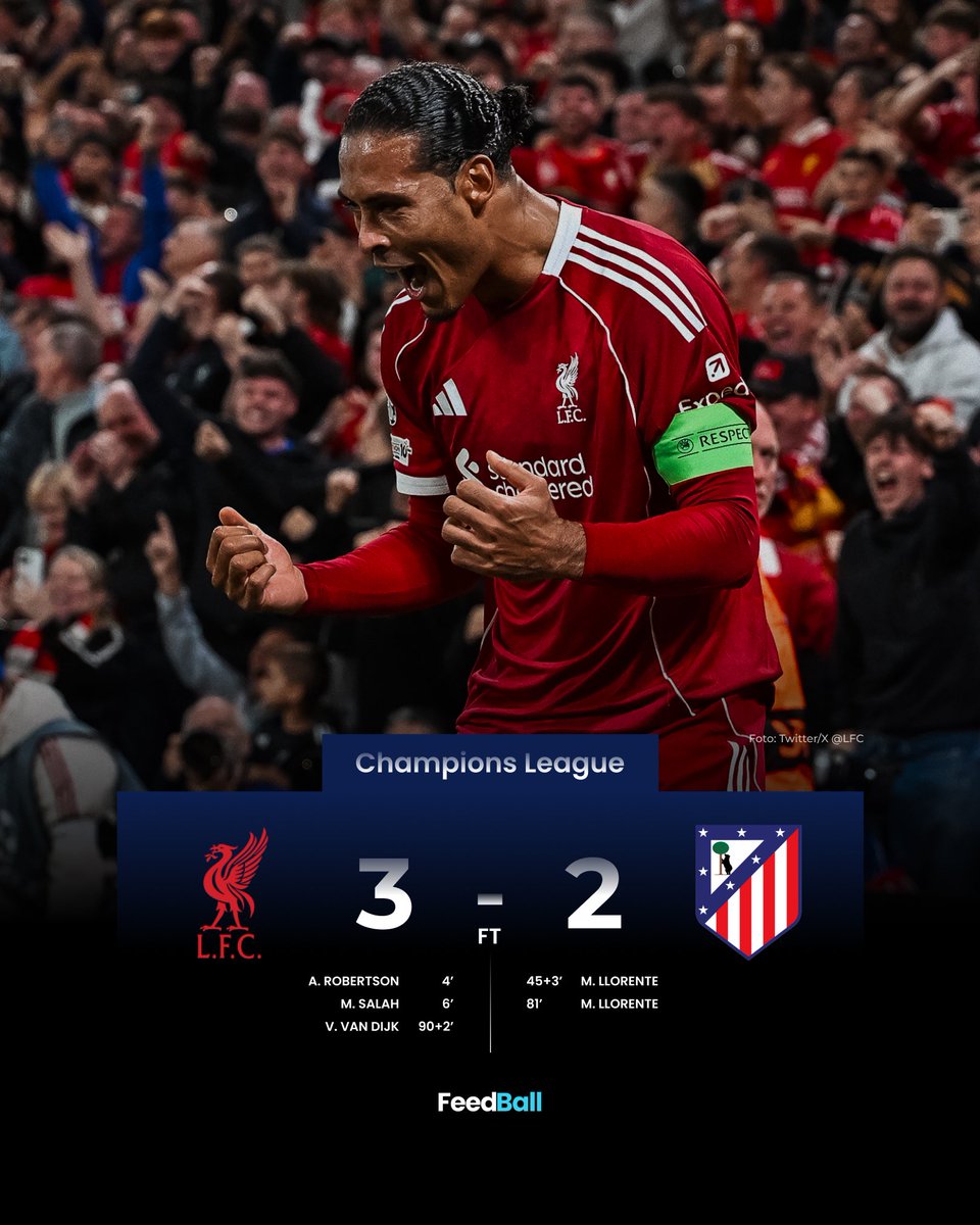 feedballid's tweet photo. Champions League Malam Ini🔥
- Liverpool  amankan 3 Poin atas Atletico Madrid.
- Harry Kane cetak brace ke Juara Dunia Antar Klub.
- Thuram Brace di Johan Cruijff Arena, Inter cleansheet, bawa pulang 3 poin.
- Juara Bertahan amankan 3 Poin dan cleansheet di Parc des Princes. https://t.co/qSdYtY7ES4