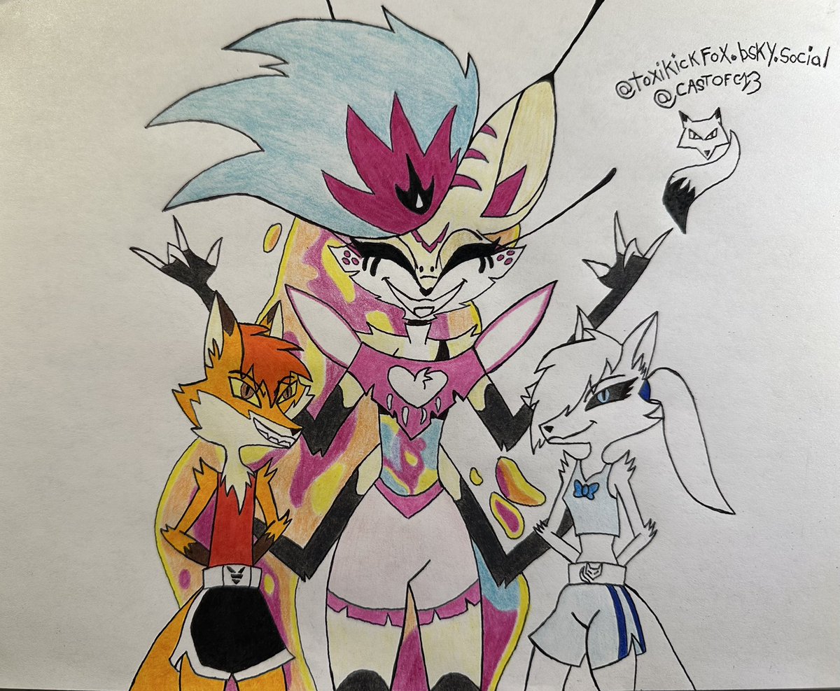 CastOfC13's tweet image. Happy National FoxDay
Here are my 2 HB Ocs
Toxi🦊🧡 and Xara🦊💙
Along with their Queen of Gluttony
💛👑🐝🦊Beelzebub🦊🐝👑💛
#helluvaboss #helluvabossocs #beelzebub 
#helluvabossbeelzebub #queenbeehelluvaboss #helluvabossbeelzebubfanart 
#happynationalfoxday