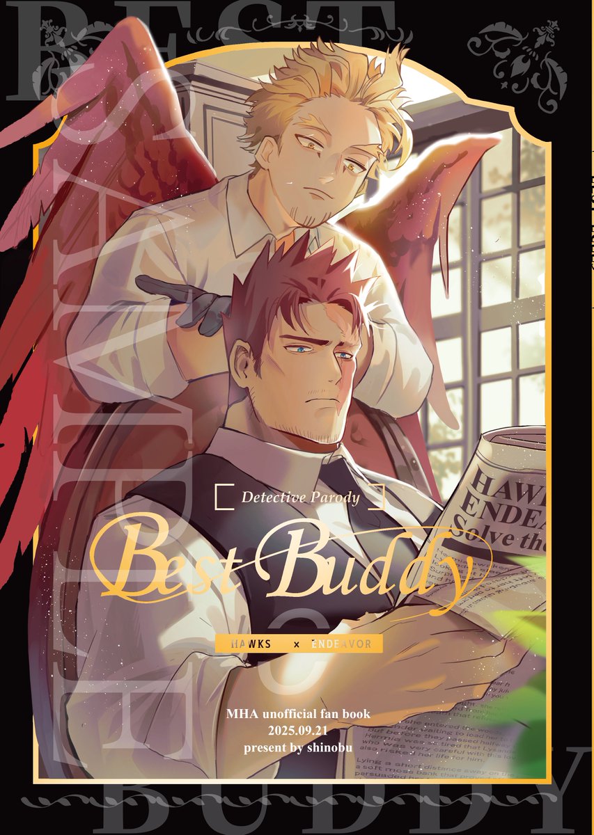 shinobu_hrak's tweet image. 探偵エンデバーのもとにホクスがバディをしにくる話①
(ホー炎)

【新刊サンプル】
※捏造探偵パロ・何でも許せる人向けです・英語は翻訳使用