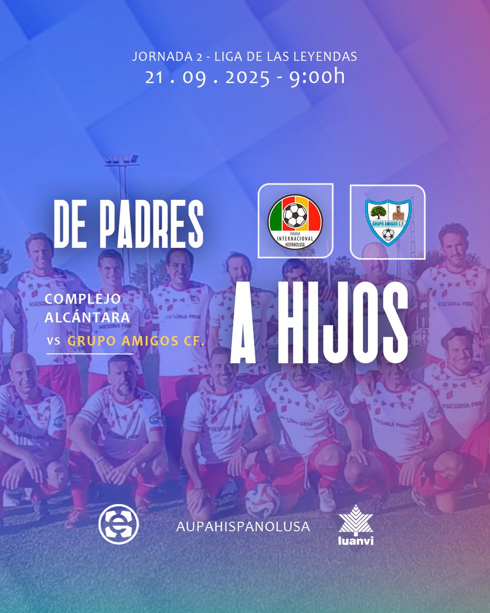 👨‍👩‍👧‍👦 De ellos aprendemos, con ellos crecemos 🫂

De Veteranos a Zagalines.
De padres a hijos.

Nueva jornada de nuestros Veteranos, que reciben al Grupo Amigos CF en busca de su primera victoria. 💪⚽️

🆚 Grupo Amigos CF
📅 21/09 | ⏰ 9:00h
🏟 Complejo Alcántara