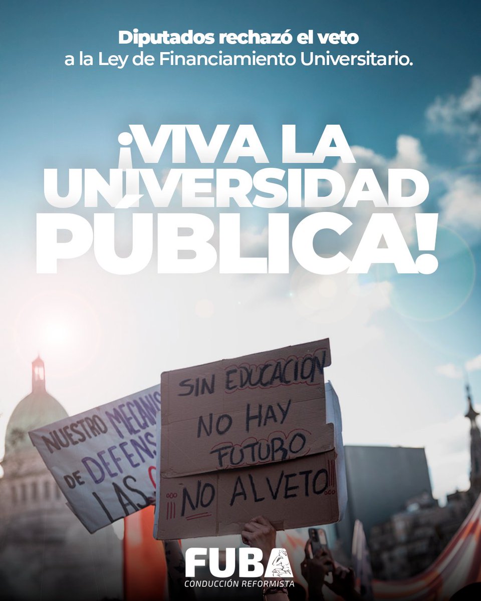 ¡VIVA LA EDUCACIÓN PÚBLICA!

Diputados rechazó el veto a la Ley de Financiamiento Universitario.