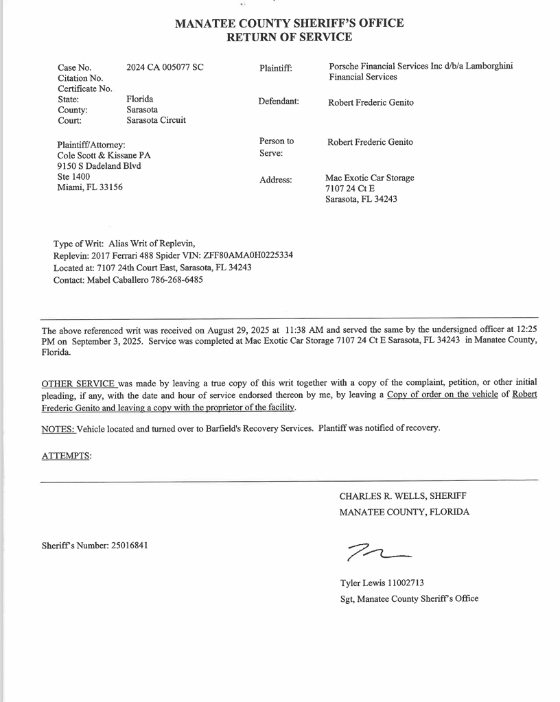 GScammio's tweet photo. official proof of robert genito HEXFLEX ferrari being repo'd due 2 not paying

genito still the car as his cover photo 2 try and trick ppl, clown

$geni ponzi coin down 99.9% all time #genicrypto #cryptofraud #RUGPULL #hexflex #shitcoin #hex
#REPO https://t.co/3iMlusXUvo