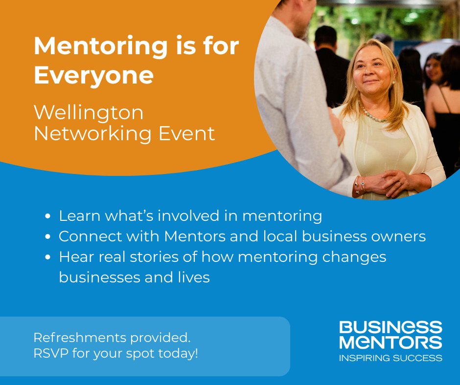 Wellington, we’re coming to you! If you’ve ever wondered what it’s like to be supported by a volunteer Business Mentor, or to become one yourself, join us for Mentoring is for Everyone next Wednesday, 24th September, 4:30 pm - 6:00 pm.

Register here: hubs.la/Q03JPhfQ0