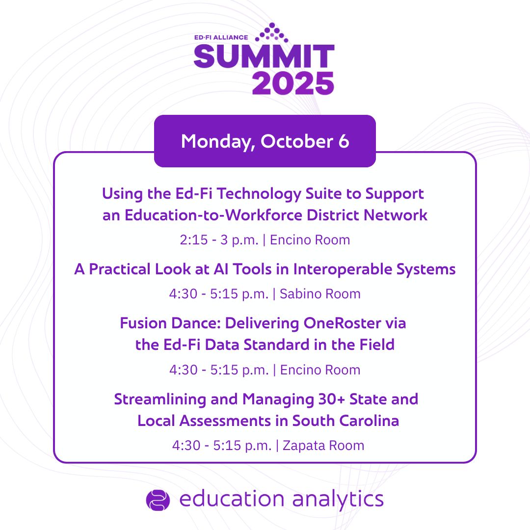 AnalyticsEA's tweet photo. We’re excited to join this year’s @edfialliance Summit as presenters, collaborators, &amp; exhibitors. 🎉

Our EA team will be leading a wide range of sessions — spotlighting everything from Ed-Tech Collaboratory (ETC) initiatives, (1/2) https://t.co/yCwXylZm8E