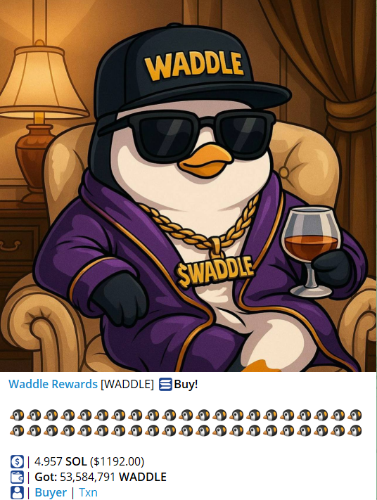 WaddleRewards's tweet photo. $WADDLE dev just dropped another 5 $SOL into the chart. Must be gearing up for something big..... https://t.co/gBCSPuzgra