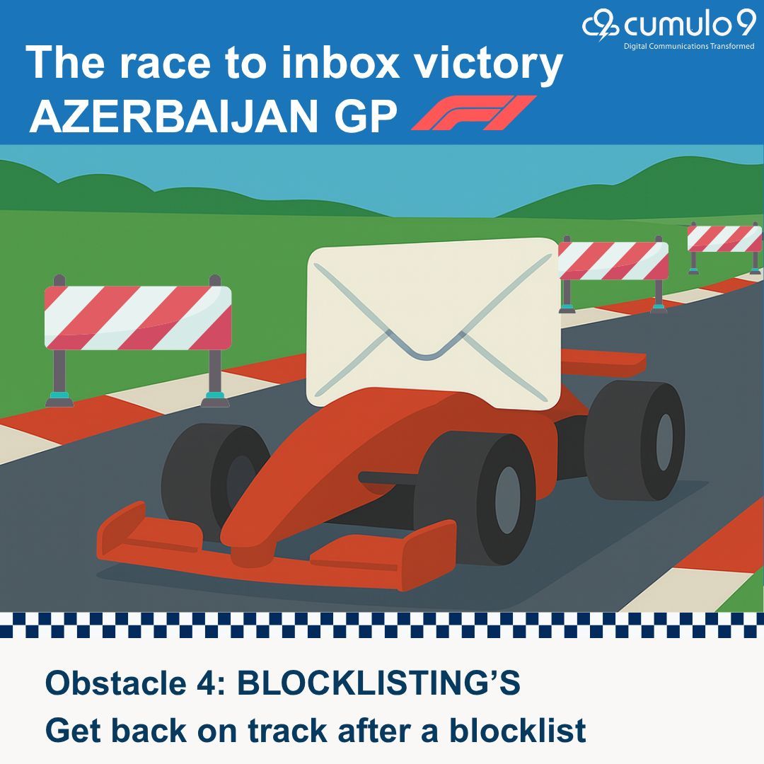 In Baku, one wrong move can knock you out. In email, landing on a blocklist does the same.
Race smart and keep your reputation clean.
🔗 Avoid the digital red flag: cumulo9.com/resources/reso…
#AzerbaijanGP #Blocklist #RaceToInbox #Cumulo9