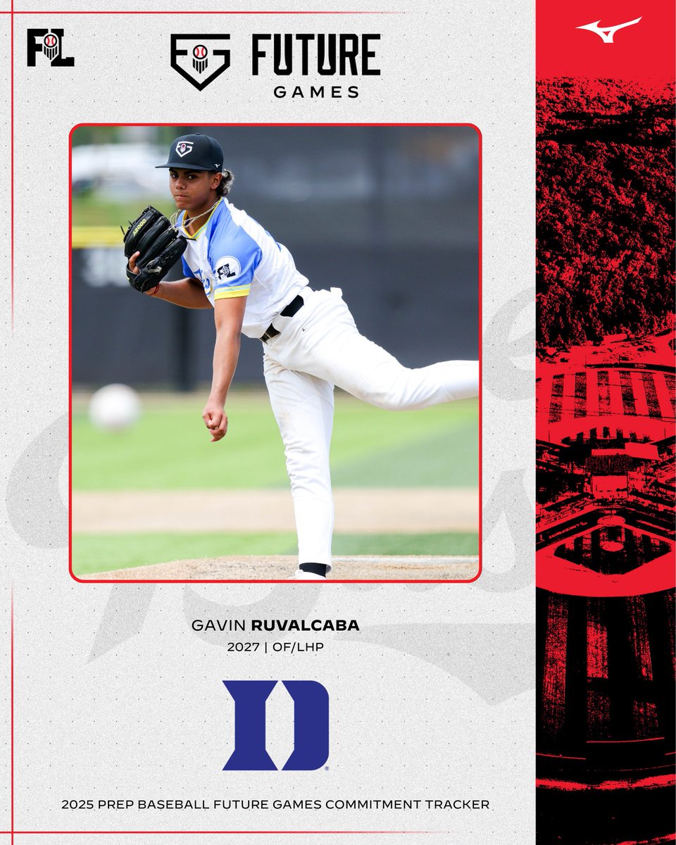 #𝐏𝐁𝐅𝐆𝟐𝟓 𝐂𝐨𝐦𝐦𝐢𝐭𝐦𝐞𝐧𝐭 𝐔𝐩𝐝𝐚𝐭𝐞

'27 OF/LHP Gavin Ruvalcaba (<a href="/AH__Athletics/">American Heritage</a>) has committed to <a href="/DukeBASE/">Duke Baseball</a>.

Congratulations to Gavin and his family. 7th commitment from #TeamFL.

<a href="/GavinRuvalcaba/">Gavin Ruvalcaba</a>  | <a href="/CBU_FL/">🇺🇸CBU🇺🇸</a>

👤: loom.ly/7FqVwY8