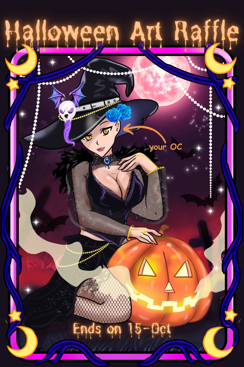 🎃HALLOWEEN ART RAFFLE🎃

1 winner get this YCH🎃
෴෴෴෴
How to enter:
- follow me
- like + RT
- reply with your oc or model
- mention your one friend
෴෴෴෴
Ends October 15 Good luck bubbles 
Please check my pinned post &amp; help me hit 100 likes🥺💕
#Halloween #VtuberDebut #ENVtubers