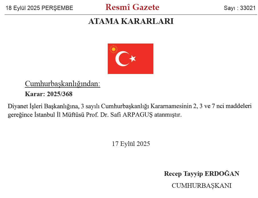 Diyanet İşleri Başkanlığı'na atanan Prof. Dr. Safi ARPAGUŞ hocamızı tebrik ediyor, hayırlı ve bereketli hizmetler diliyorum.