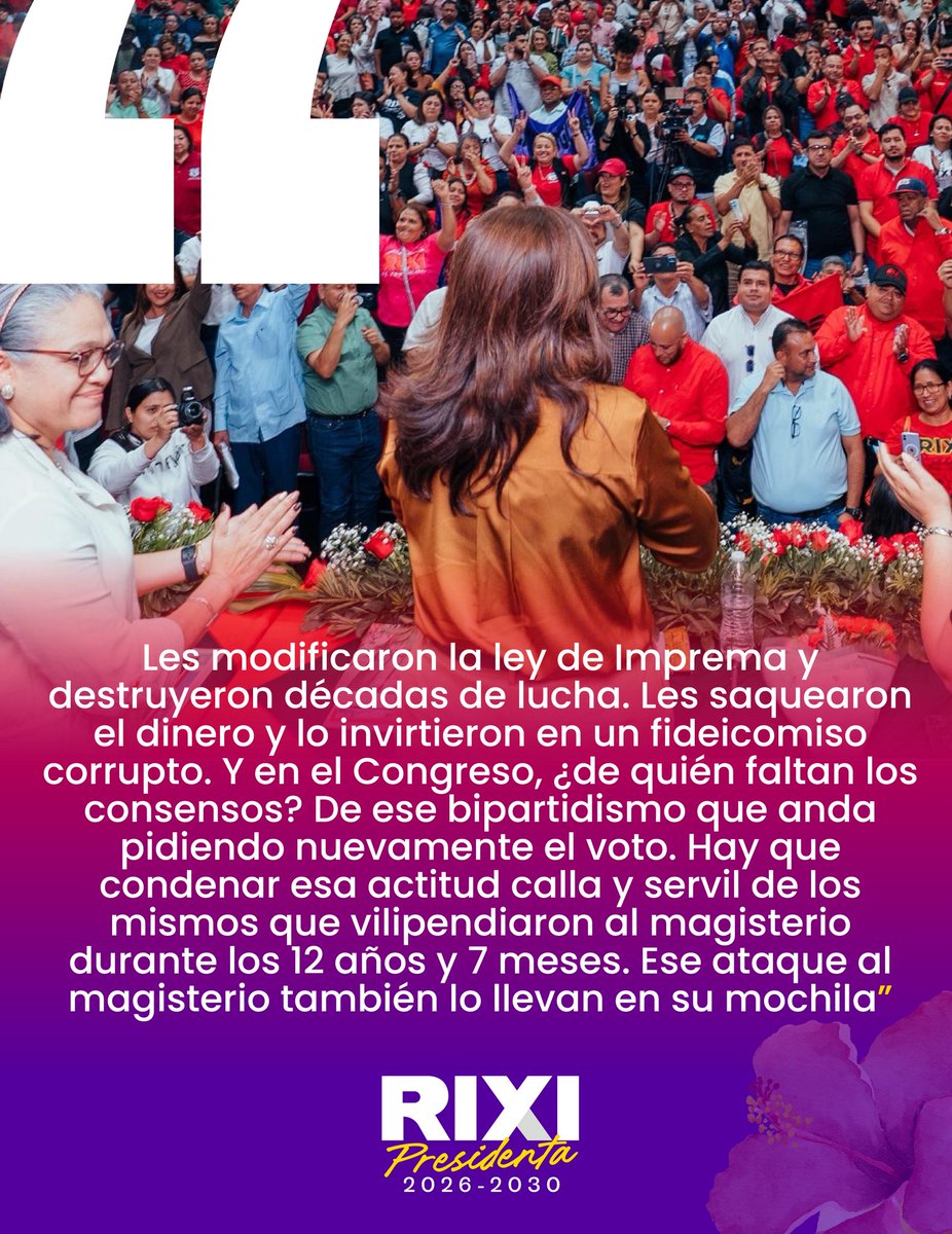 "El bipartidismo que durante 12 años y 7 meses vilipendió y saqueó al magisterio, hoy es quien se niega a dar los consensos en el Congreso Nacional." 🌺