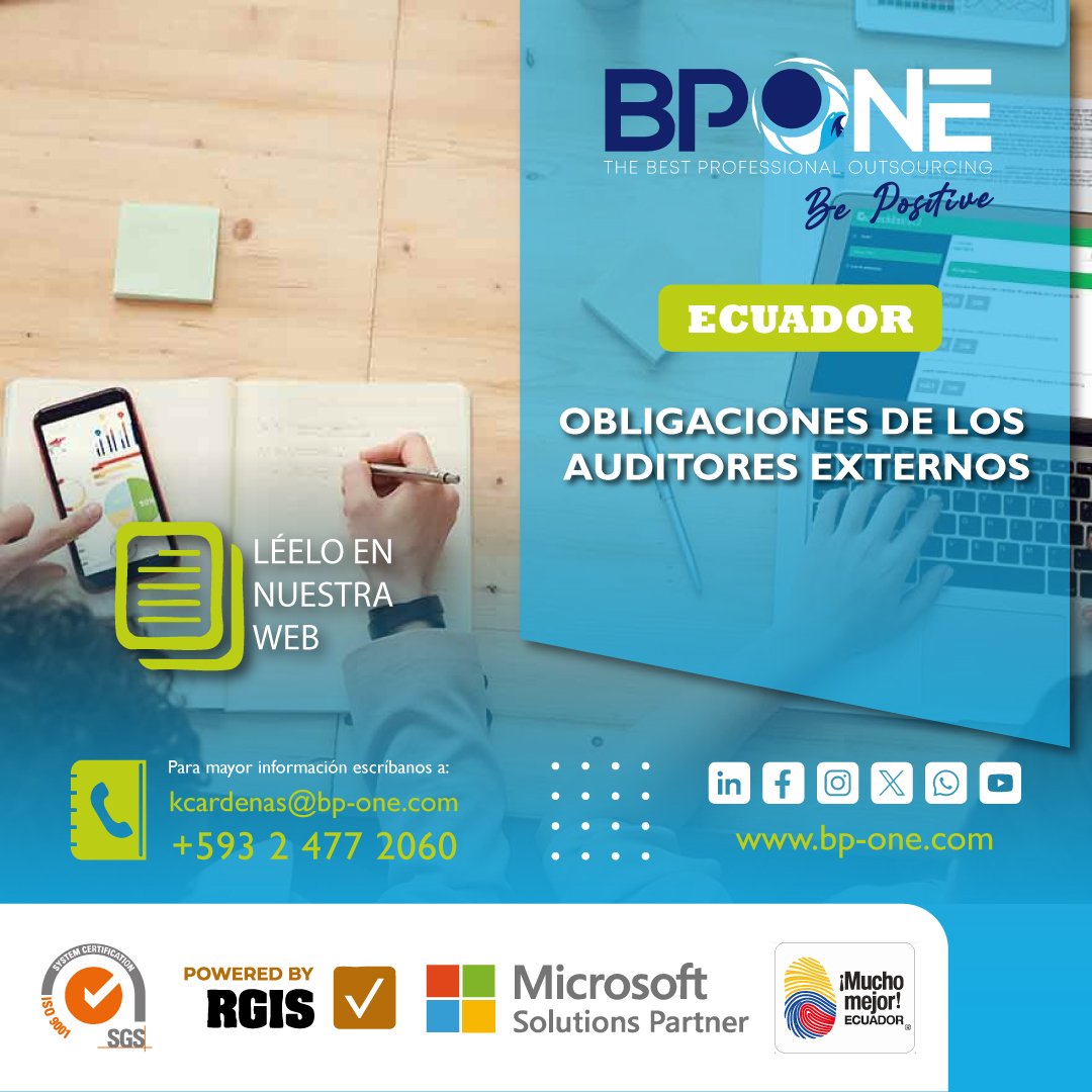 BPONE_COM_'s tweet image. 📊 Ecuador: Obligaciones de los Auditores Externos

📩 Correo: kcardenas@bp-one.com
📞 Teléfonos: +593 2 477 2060 | +593 2 3400 277
📍 Oficinas: Ecuador | Colombia | Perú | USA
🌐 Más info: bp-one.com

#BPONE #AuditoríaExterna #SCVS #ObligacionesSocietarias