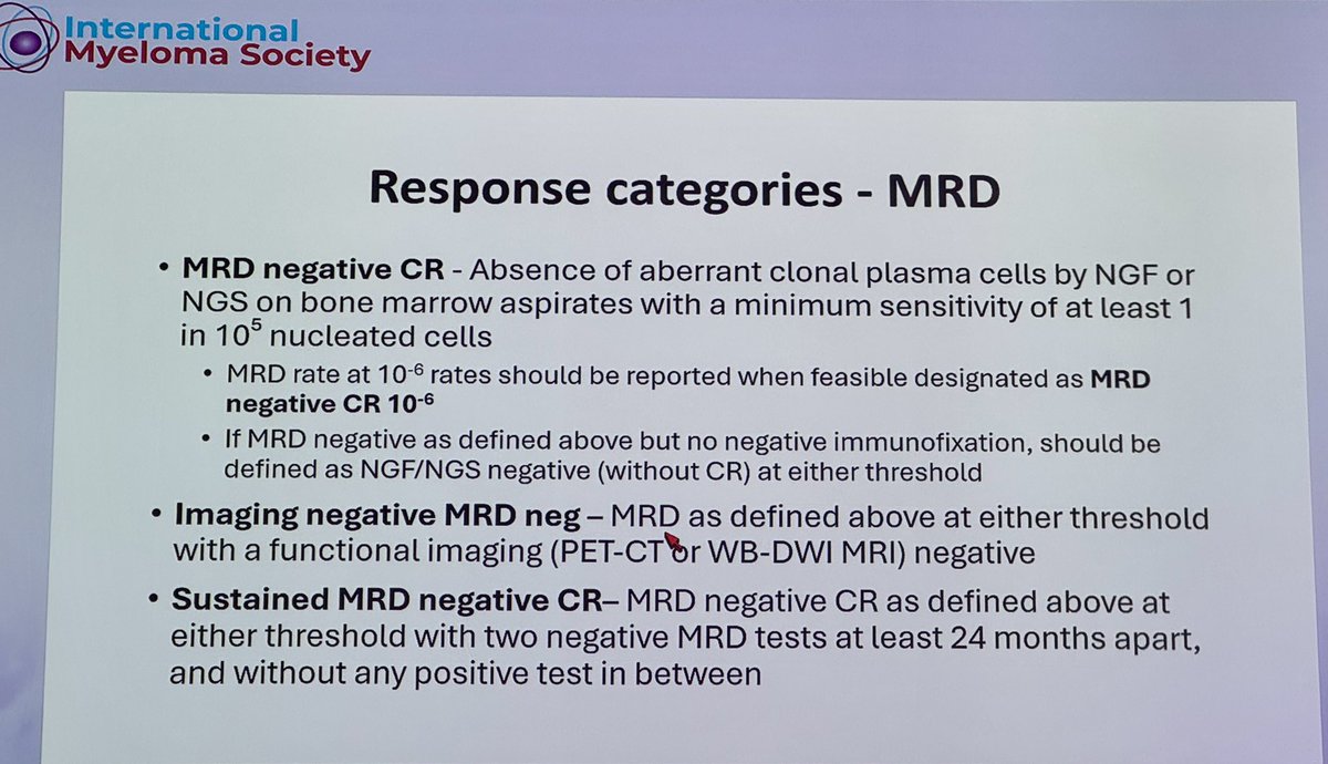 Saurabh Zanwar (@zanwarsaurabh) on Twitter photo <a href="/myelomaMD/">Shaji Kumar</a> presenting the revised response criteria! Much needed changes coming, assessment especially the role of functional imaging and use of MRD.
👏👏 reduced role of 24h urine and simultaneous >sequential confirmation!
#IMS25 @MayoMyeloma <a href="/VincentRK/">Vincent Rajkumar</a> <a href="/myelomaMD/">Shaji Kumar</a> presenting the revised response criteria! Much needed changes coming, assessment especially the role of functional imaging and use of MRD.
👏👏 reduced role of 24h urine and simultaneous >sequential confirmation!
#IMS25 @MayoMyeloma <a href="/VincentRK/">Vincent Rajkumar</a>