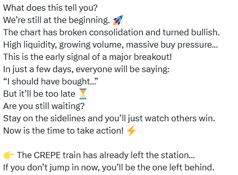 CryptoGunsmith's tweet photo. I told you and I will continue to tell you

When 50m ? Fomo or real? @crepebnb 

#Crepe #bnb #crepe