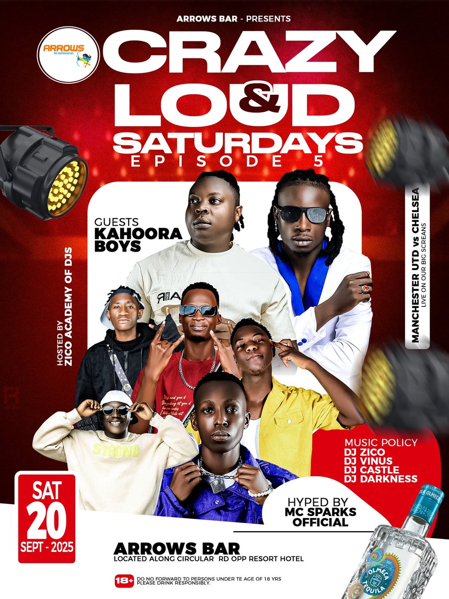 Kabalega's grand sons (kahoora boys) performing live this Saturday at ARROWS BAR and restaurant kijungu.
#crazy&amp;loud Saturdays episode 5 locked in,we are hosted by ZICO arcdemy of DJS.