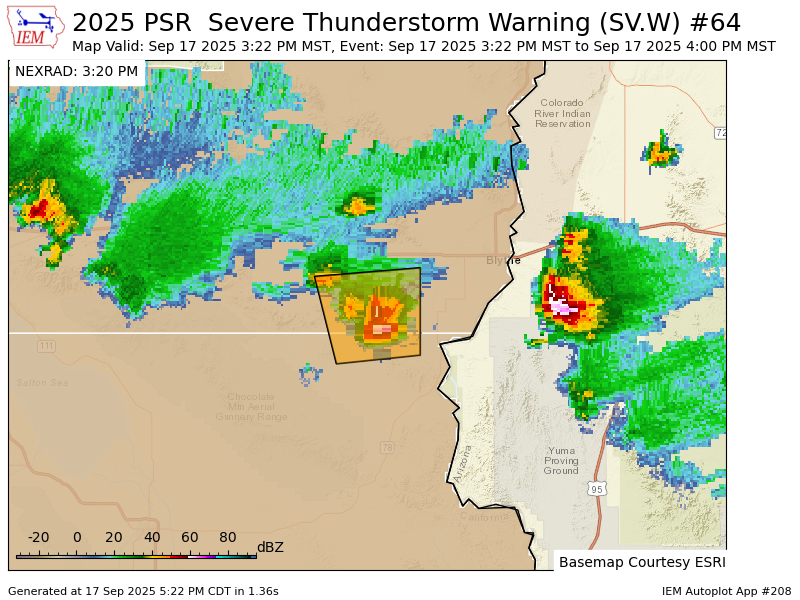 PSR issues Severe Thunderstorm Warning [wind: 60 MPH (RADAR INDICATED ...