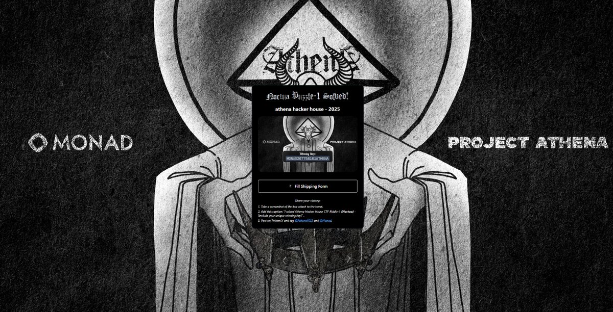 I solved Athena Hacker House CTF Riddle-1 (Noctua) -MONAD267758161ATHENA 

<a href="/AthenaF0SS/">Project Athena</a> <a href="/monad/">Monad (mainnet arc)</a>