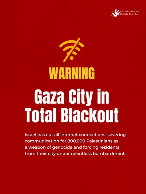 SoftWarNews's tweet photo. Pemadaman total di Gaza. Israel memutus semua jalur komunikasi untuk menyembunyikan tahap akhir genosida. https://t.co/ekDwtkaMud