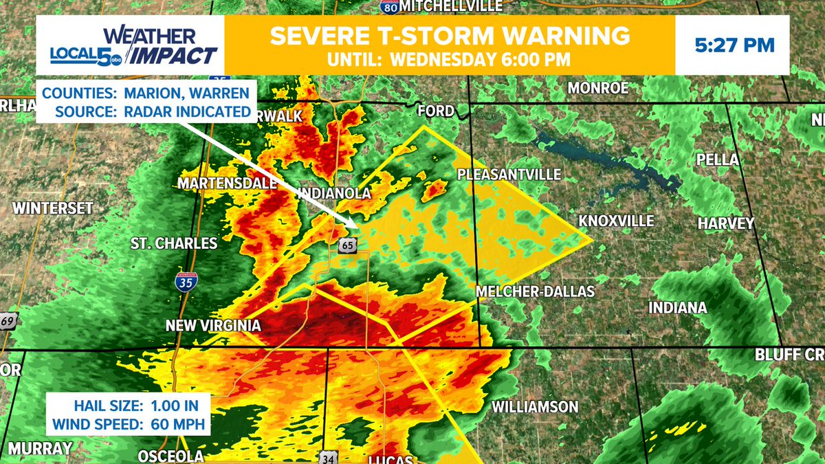 ALERT: A Severe Thunderstorm Warning is in effect until 9/17 6:00PM for Warren, Marion Co. Seek shelter indoors until this storm passes your area! #IAWX