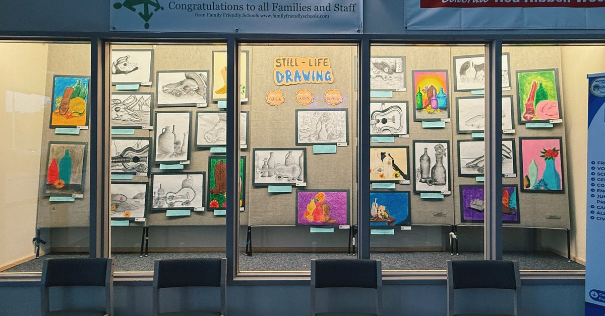 KVOrellana's tweet photo. Our students wrapped up their still life projects 🎨✨ They explored value and form using oil pastels, charcoal, and graphite—showcasing amazing growth and creativity through each medium! #ArtEd #StillLifeDrawing @aliefFineArts https://t.co/lPBznAHWmL