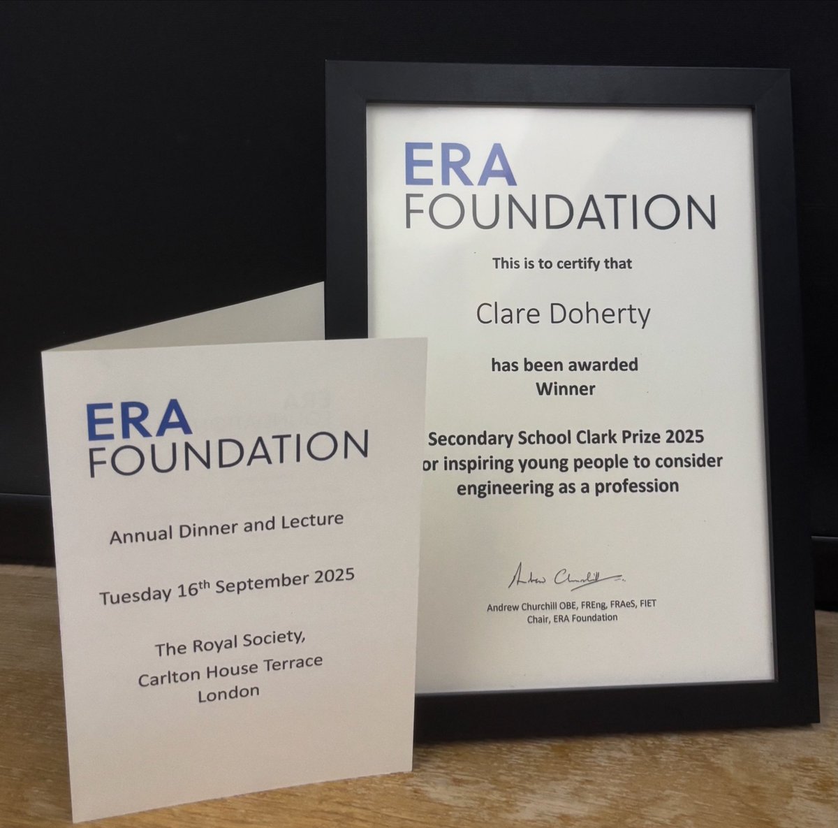 StMarysDerryTD's tweet image. Honoured to be presented with the Secondary School Clarke Prize 2025 by @theERAF in London last night.
Proud to accept on behalf of @StMarysDerryTD @StMarysDerry & our wider STEM community. Thank you to leadership, staff, pupils, parents & STEM partners for the amazing support.