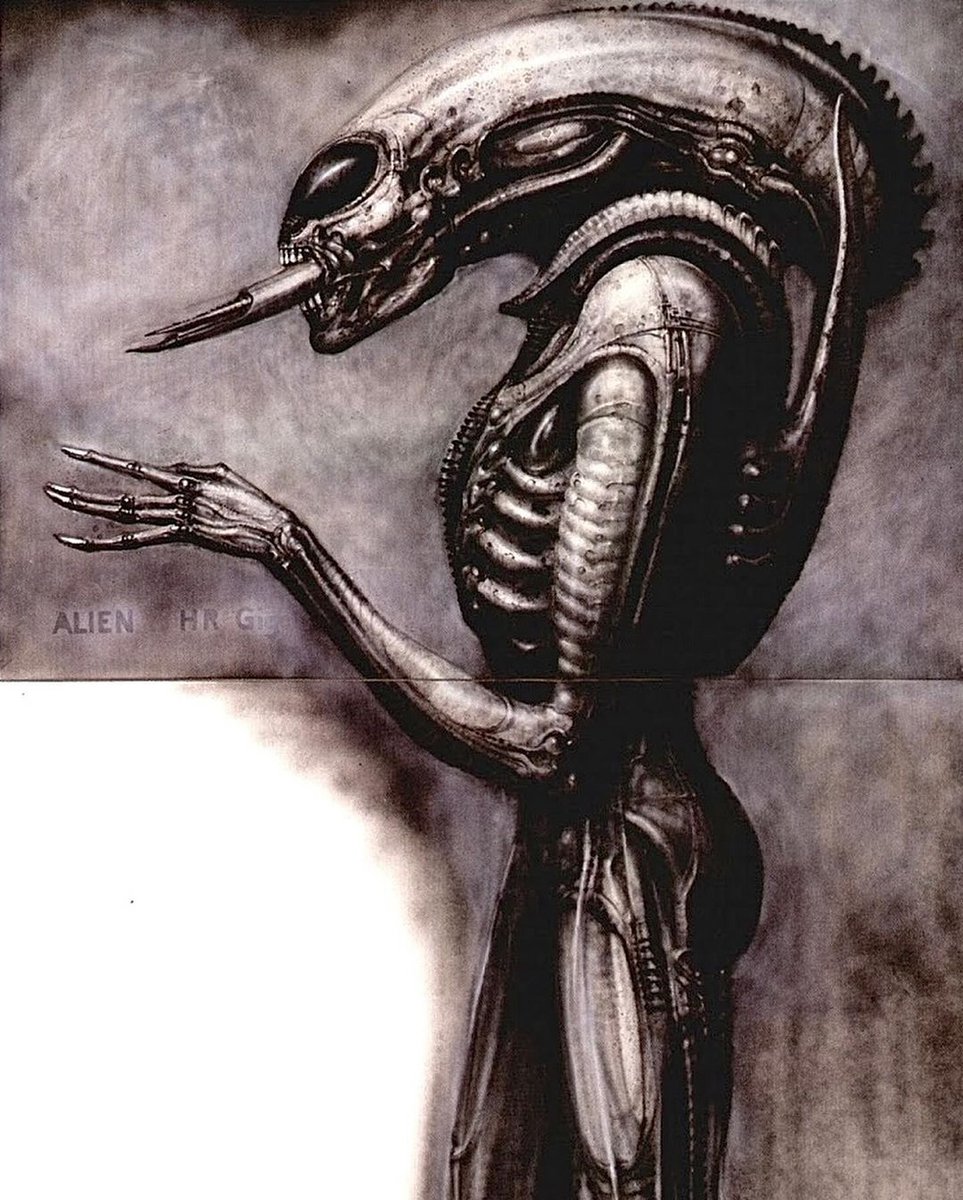RetroReminiscer's tweet image. Xenomorph concept drawings by Swiss artist H.R. Giger for Ridley Scott&apos;s ALIEN (1979).