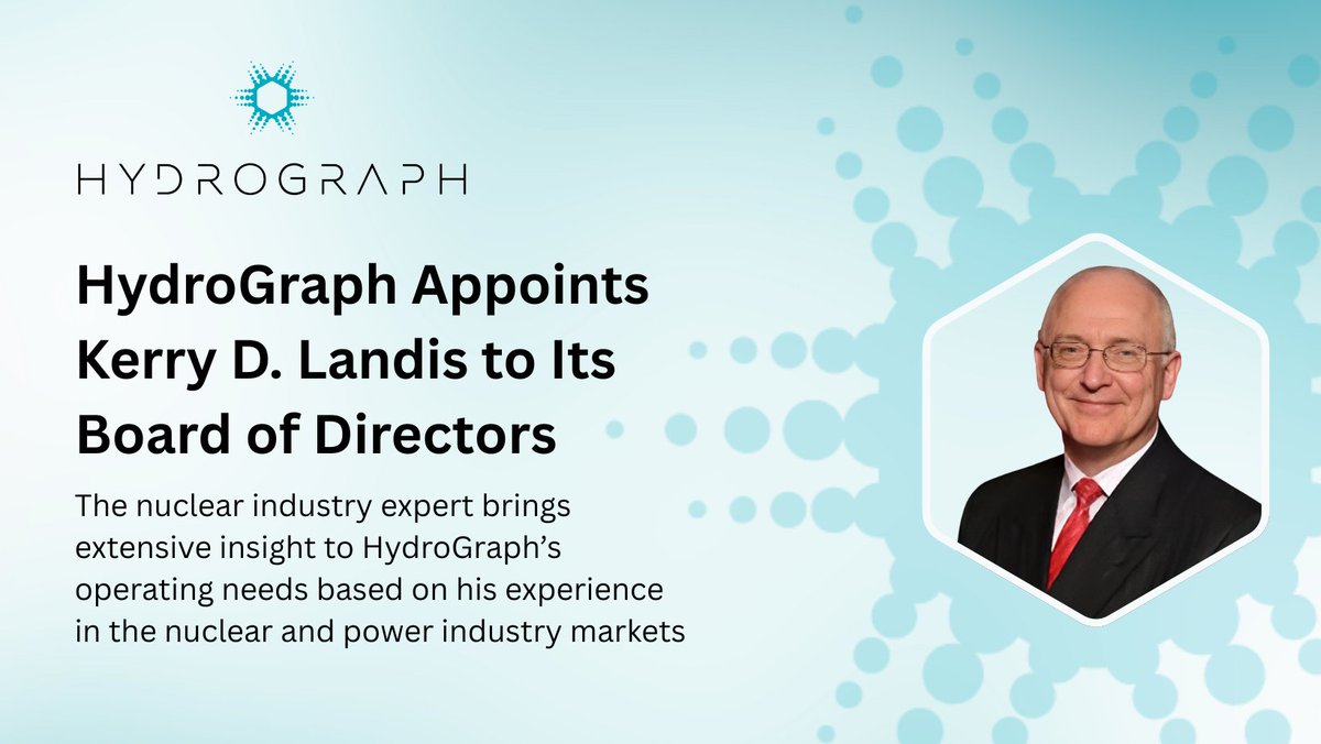 HydroGraphInc's tweet image. HydroGraph welcomes Kerry D. Landis to our Board of Directors

🔹 40+ yrs in nuclear safety &amp;amp; power industry
🔹 Retired U.S. Navy Commander, Nuclear Engineer Officer
🔹 Long-term shareholder with 9.3M+ shares

More here: globenewswire.com/news-release/2…

#Graphene #CleanTech #Leadership