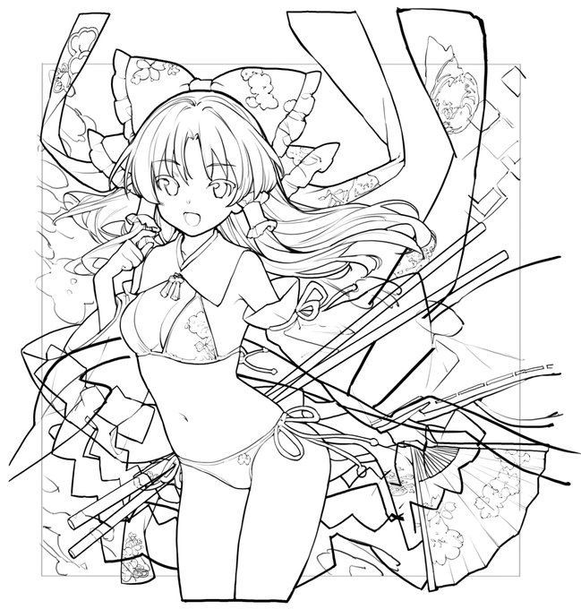 艶服霊夢、盛り盛りでよくわからんくなった最終線画😊 