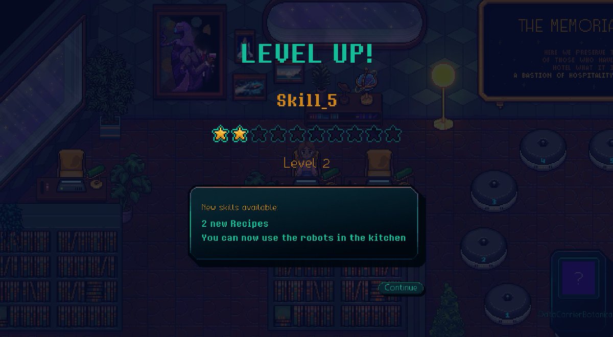 Here you can see the level-up for a specific skill (=cooking)

#losthotelgame #thelosthotel #pixelart #retrogames #gamedevelopment #indiegame #indiegamedev #indiedev #pixelgame #pixelartgame #gamedesign #cozygaming