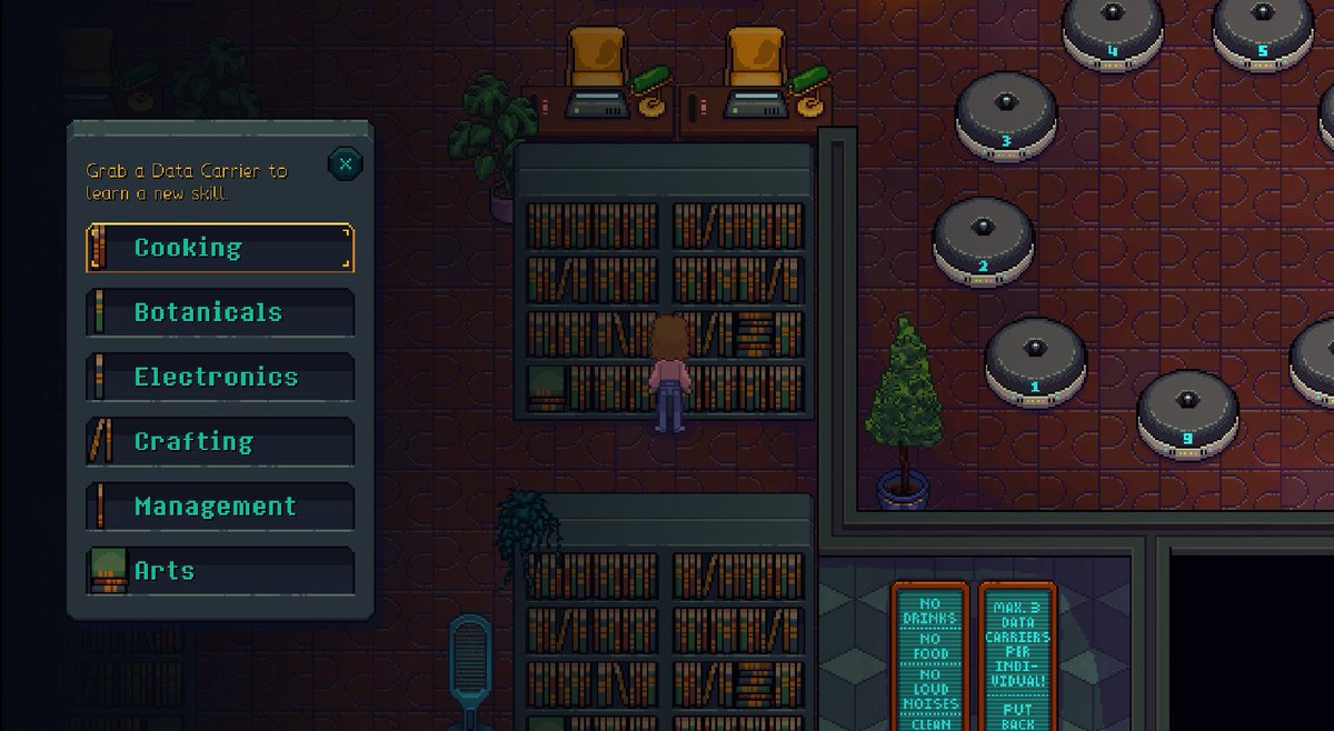 You can now also learn a skill at one of the workstations in the archive

#losthotelgame #thelosthotel #pixelart #retrogames #gamedevelopment #indiegame #indiegamedev #indiedev #pixelgame #pixelartgame #gamedesign #cozygaming #cozygame