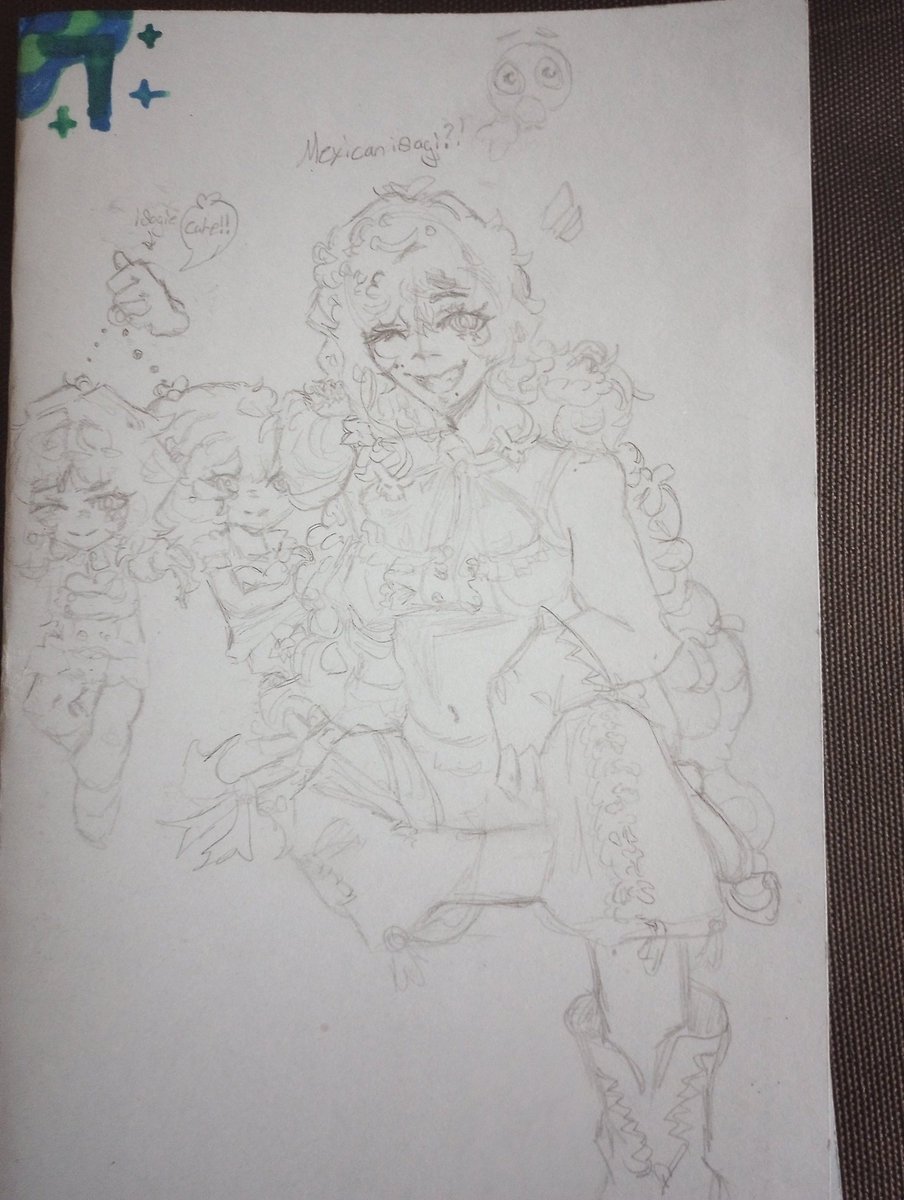 XiaoSheep4's tweet photo. Happy Hispanic heritage month 🎉 For my art sketch book I mixed isagi up with my heritage which is Mexican American but mostly Mexican in the drawing. And a random cut out of isagi I made in art last week #isagi #femisagi I keep drawing Haru on all my work https://t.co/H4Gam0VEEt