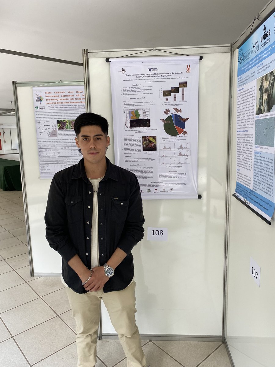 dlobos18's tweet image. Hoy presentando nuestro trabajo titulado: “Spatio-temporal activity patterns of bat communities in the Vodudahue Reserve, Palena Province, Los Lagos, Chile” en el Wildlife Disease Latin America Section (WDA), Belo Horizonte-Minas Gerais 🇧🇷