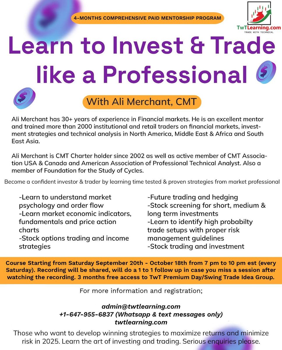 twtlearning's tweet image. I have a few spots available for the following 4 month mentorship program starting Sept 20, 2025. 
#ChartAnalysis #TradingEducation #LearnTechnicalAnalysis #PriceAction