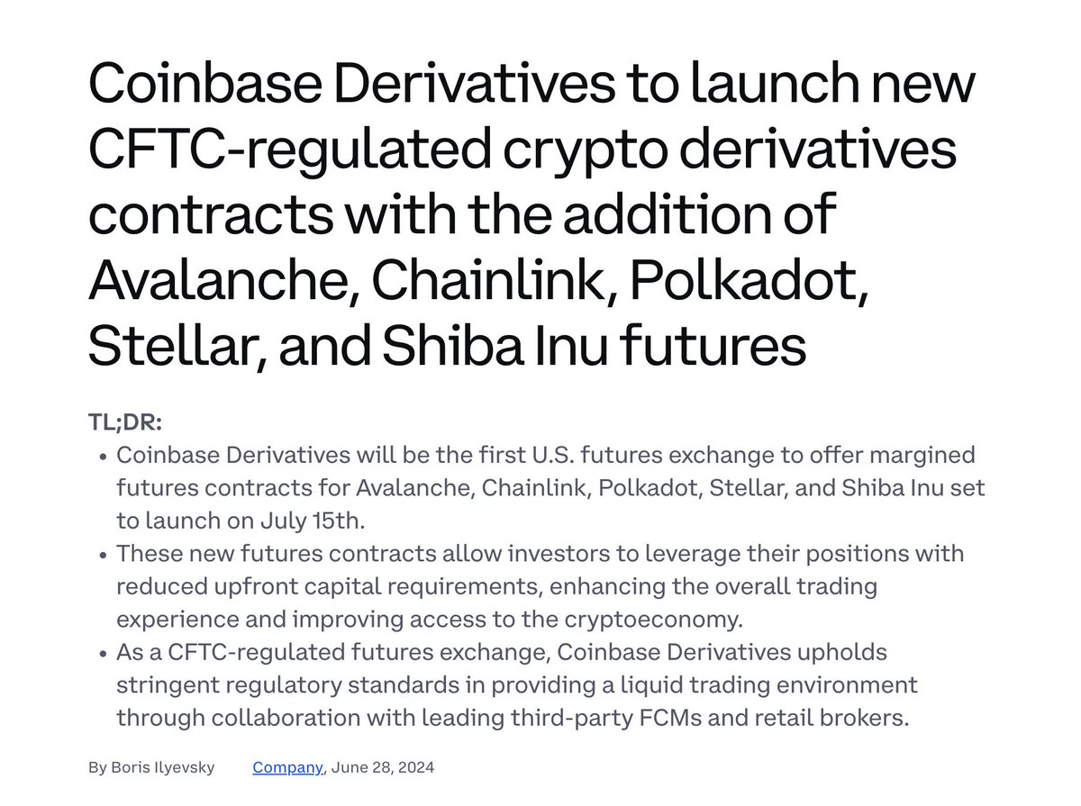 ChainLinkGod's tweet image. 🚨 JUST IN: The U.S. SEC has approved Generic Listing Standards for spot crypto ETFs to launch, provided the asset has a futures contract trading on a regulated exchange (e.g., Coinbase Derivatives) for at least 6 months
Coinbase Derivatives launched support for $LINK futures in…
